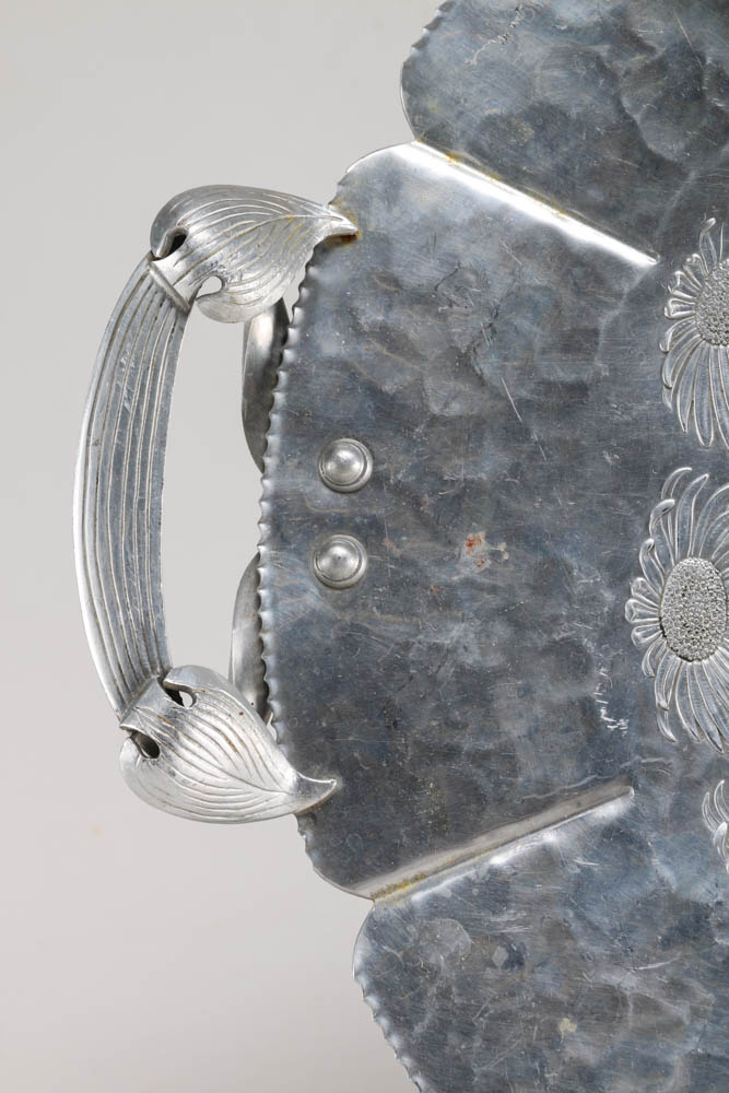 Vintage Hammered Aluminum Tray with Daisies