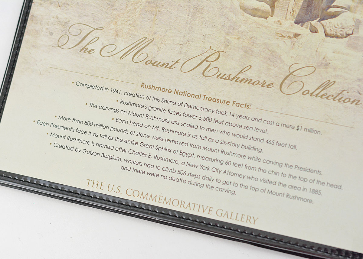 Mount Rushmore Collectors Commemorative Uncut One Dollar Bill Sheet