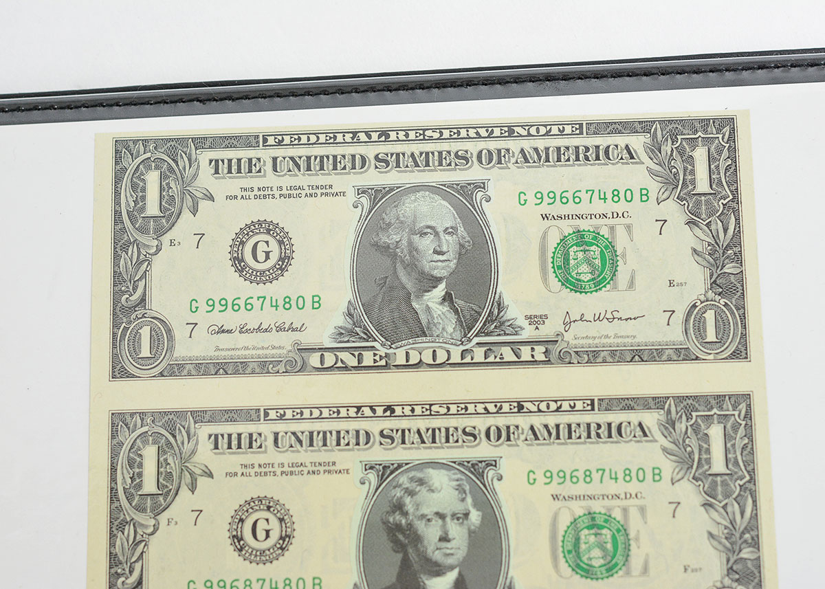 Mount Rushmore Collectors Commemorative Uncut One Dollar Bill Sheet