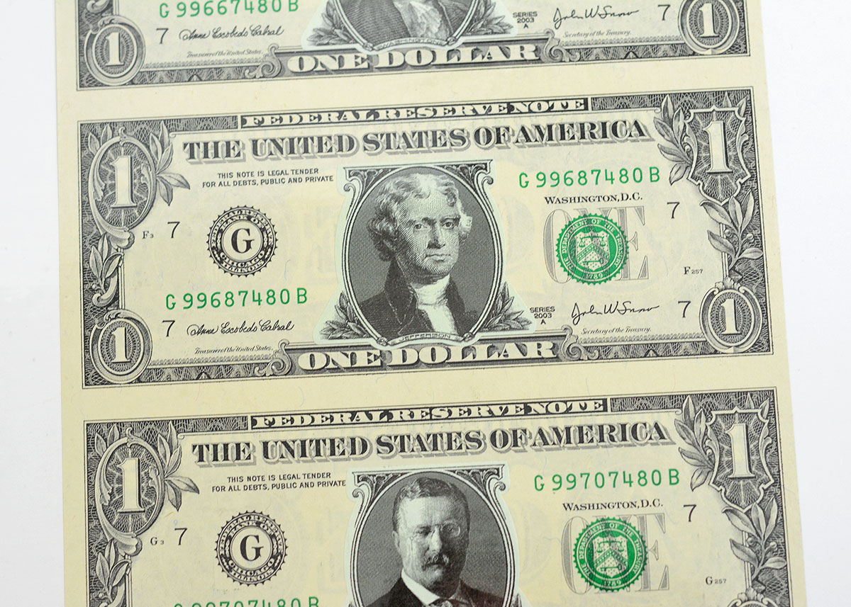 Mount Rushmore Collectors Commemorative Uncut One Dollar Bill Sheet