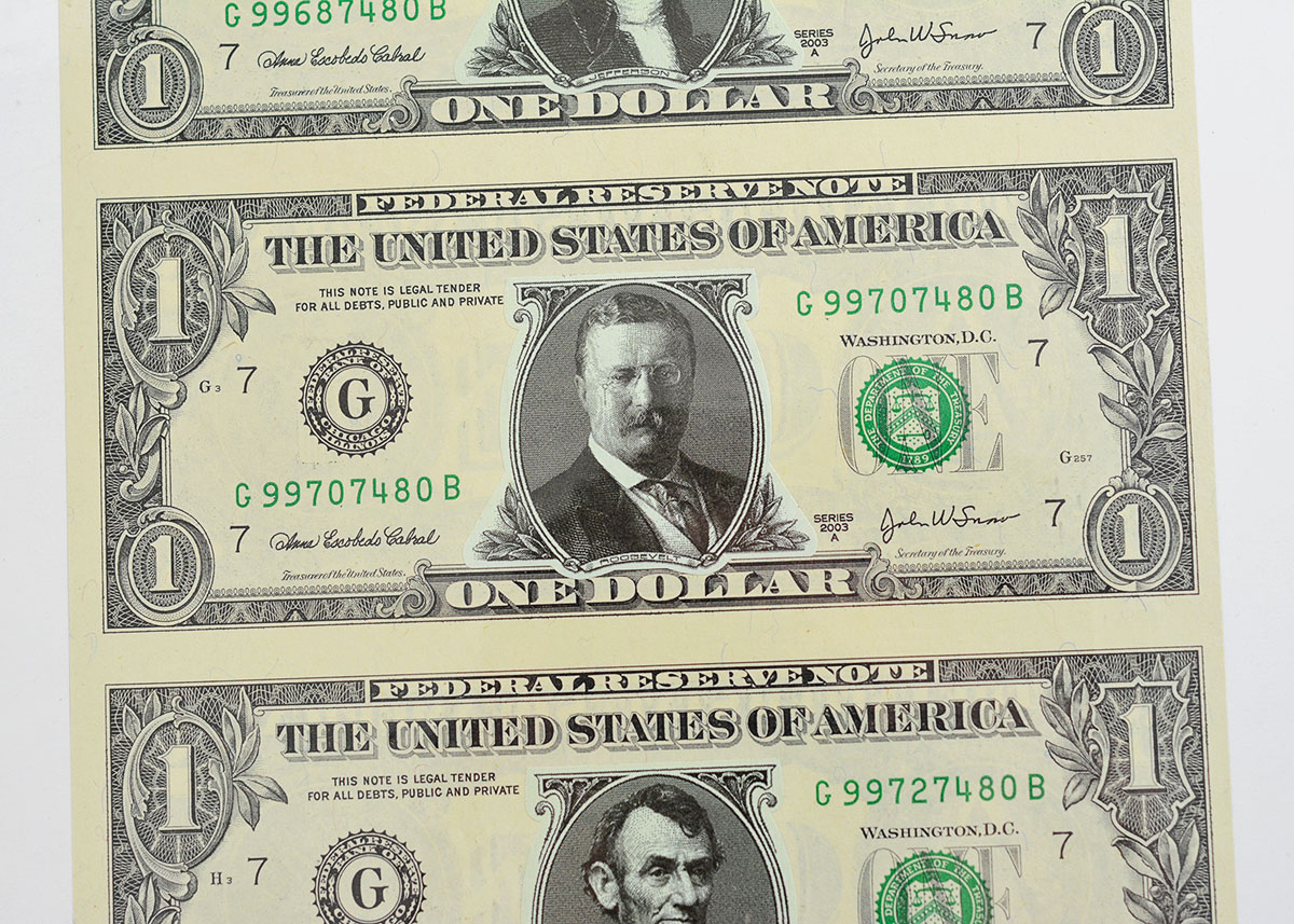 Mount Rushmore Collectors Commemorative Uncut One Dollar Bill Sheet