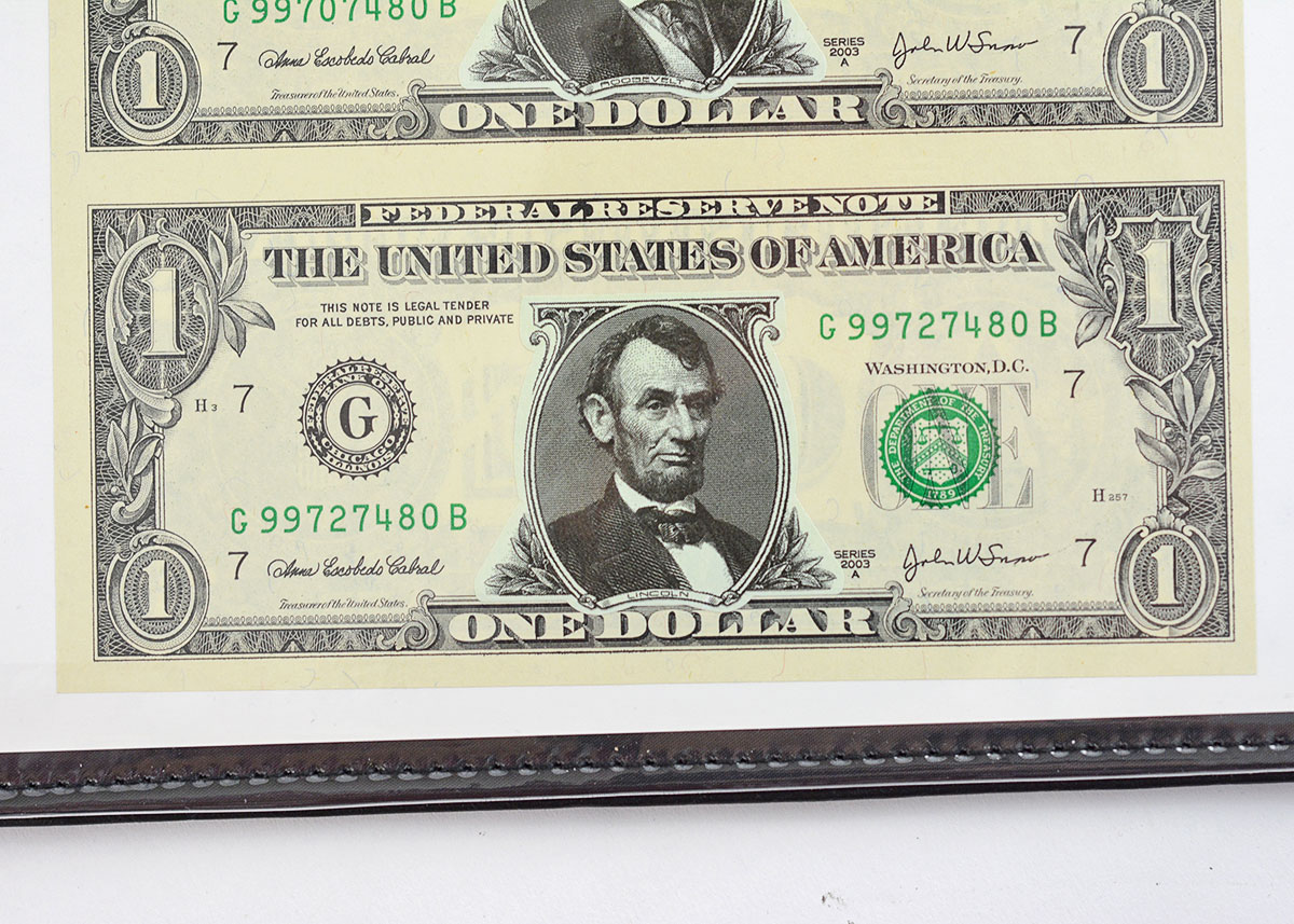 Mount Rushmore Collectors Commemorative Uncut One Dollar Bill Sheet