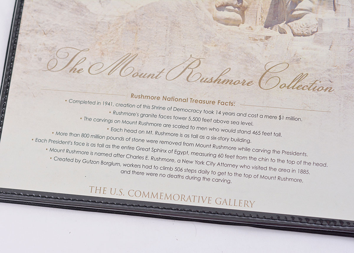 Mount Rushmore Collectors Commemorative Uncut One Dollar Bill Sheet