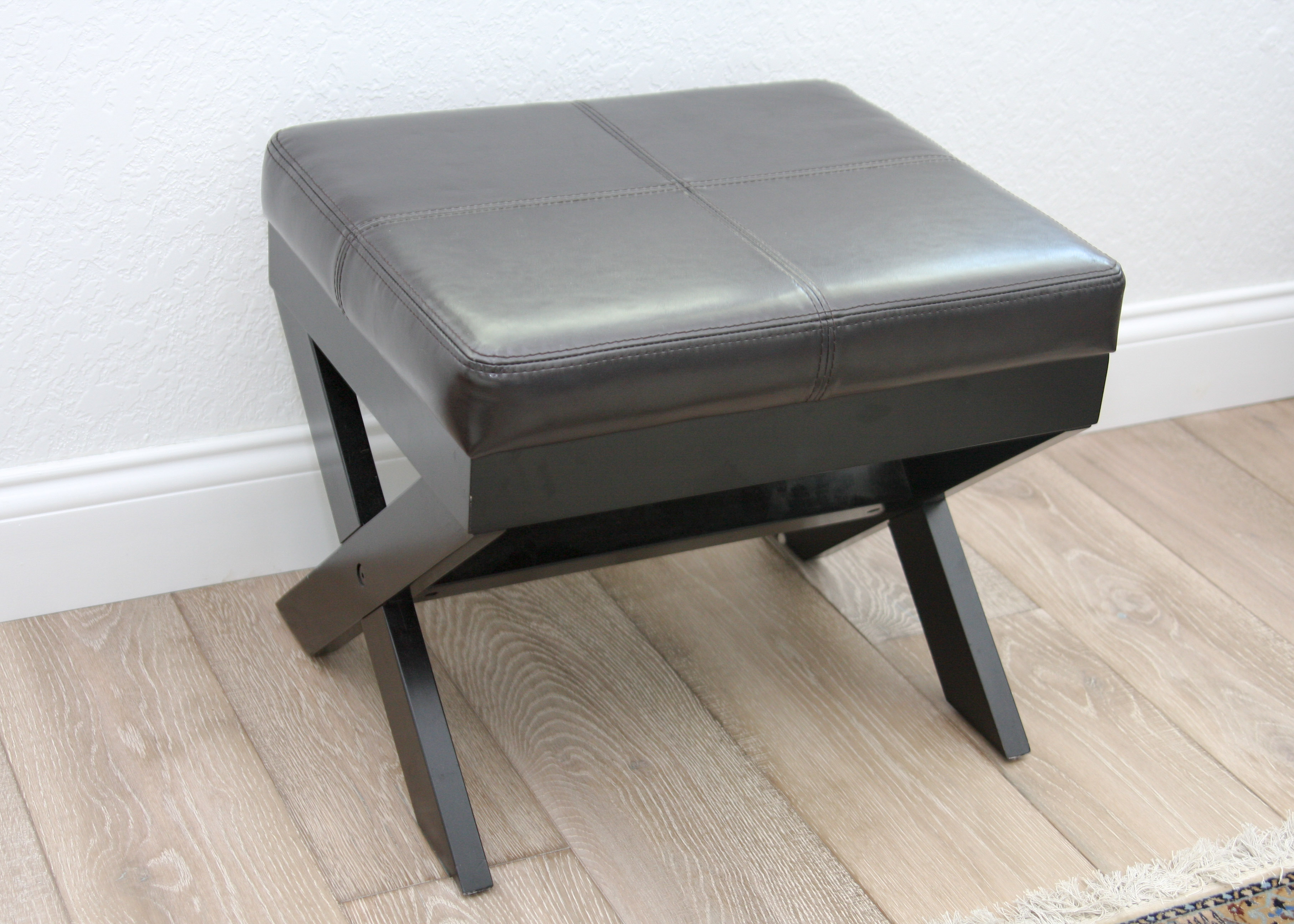 Brown Leatherette and Wood Ottoman