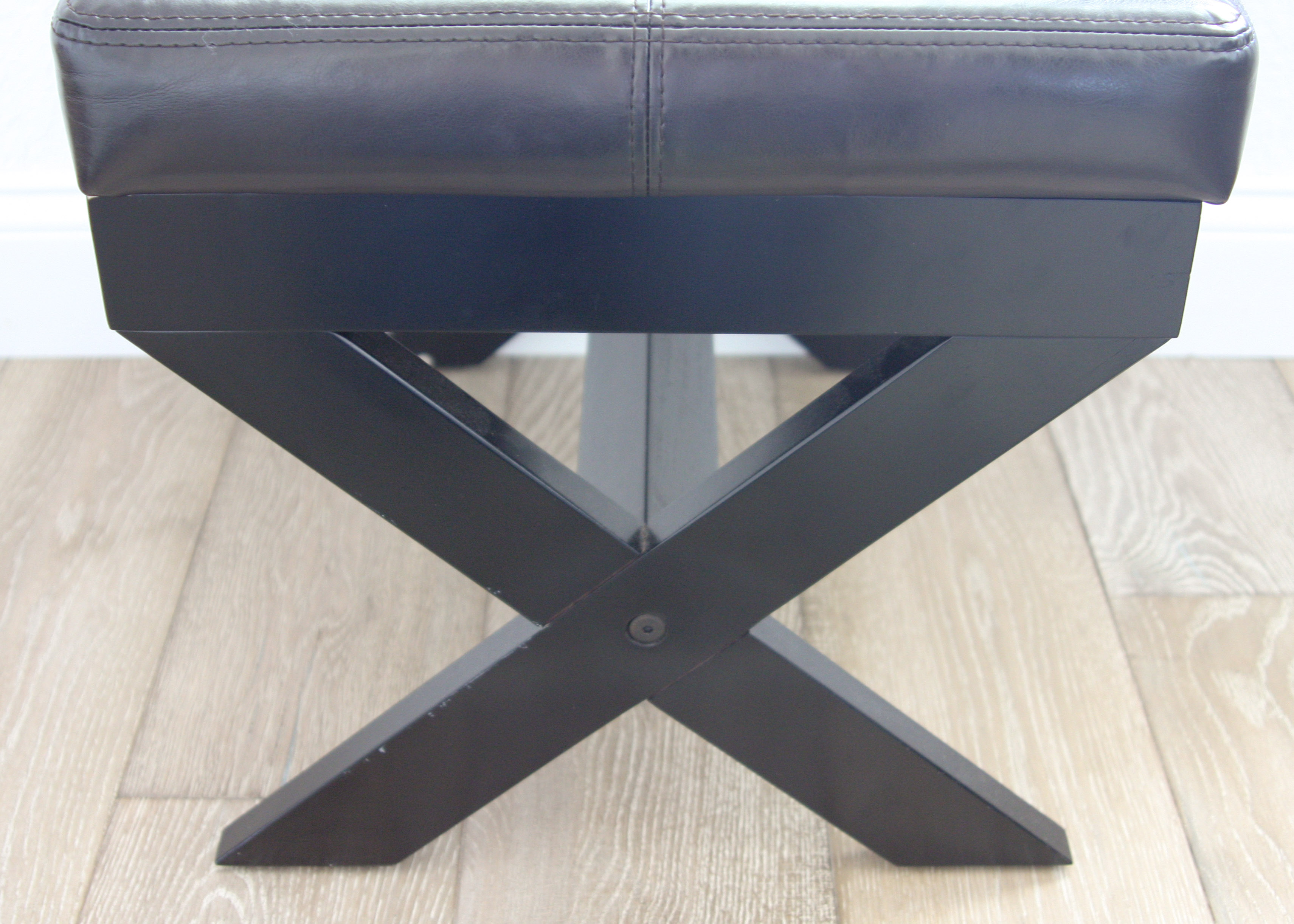 Brown Leatherette and Wood Ottoman