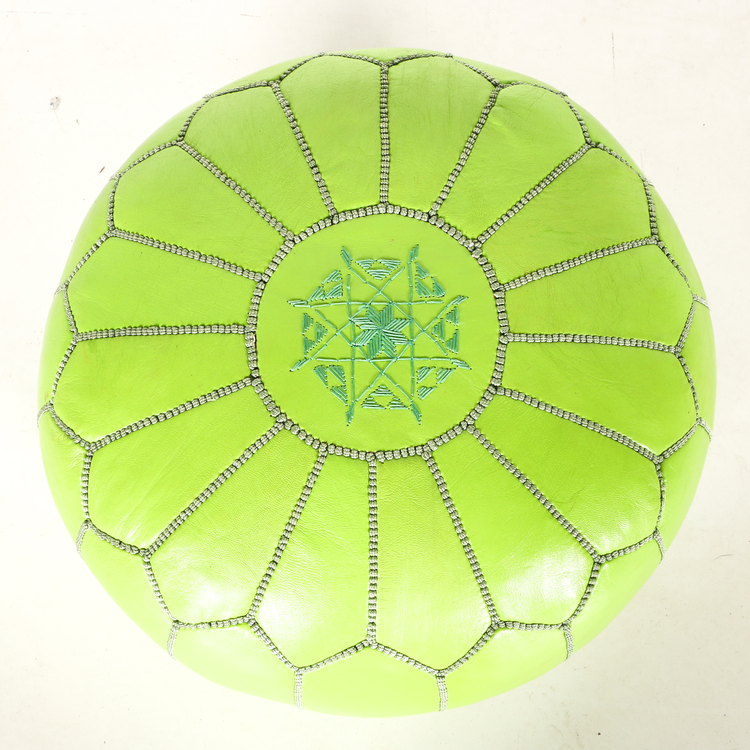 Lime Green Moroccan Leather Pouf