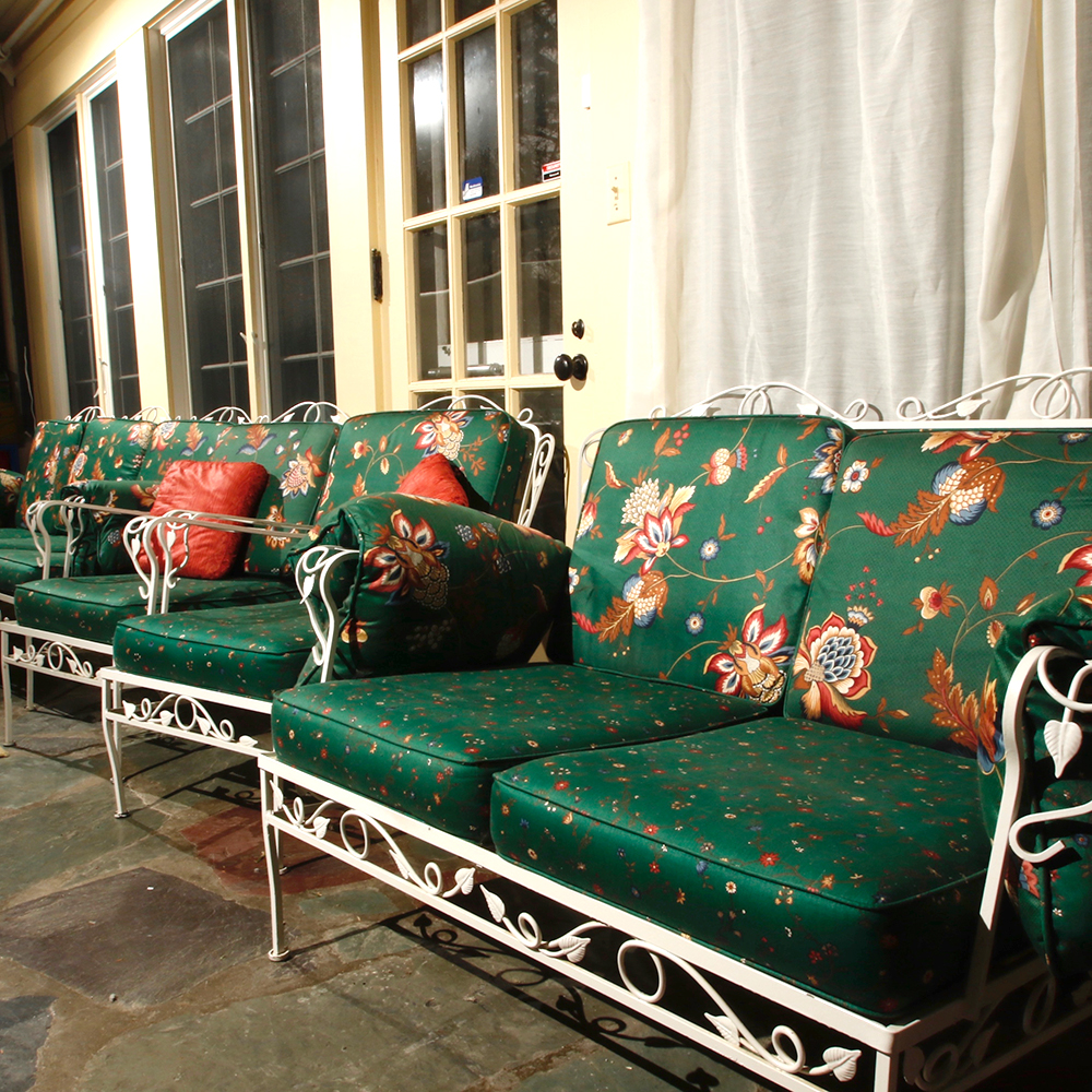 Vintage White Wrought Iron Patio Loveseat and Two Chairs