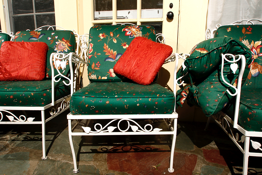 Vintage White Wrought Iron Patio Loveseat and Two Chairs
