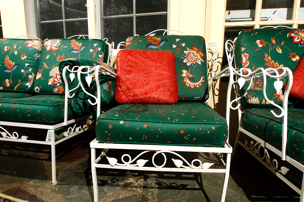 Vintage White Wrought Iron Patio Loveseat and Two Chairs