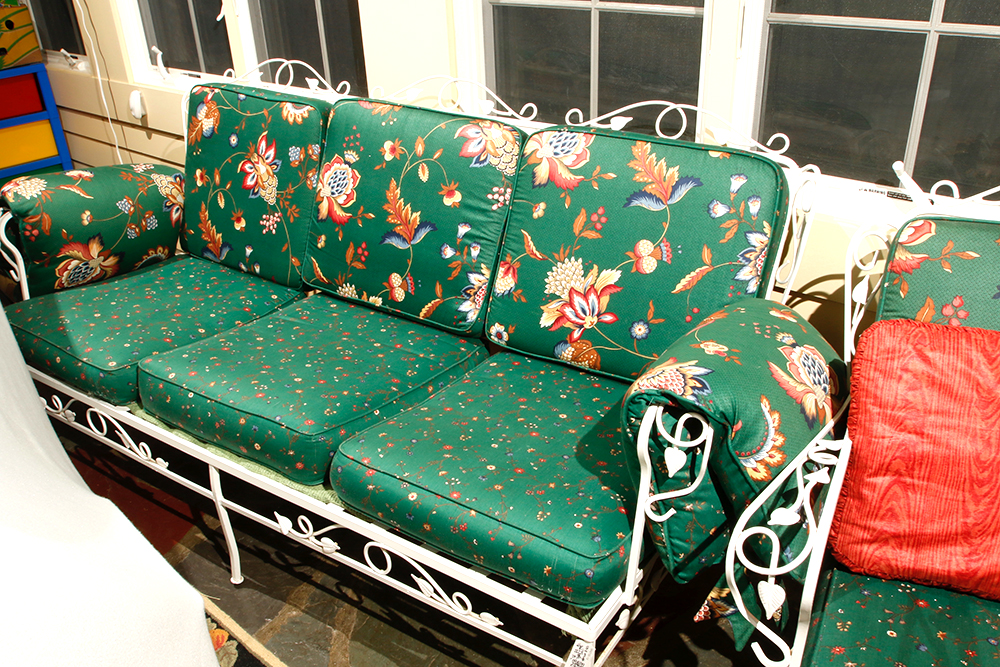 Vintage White Wrought Iron Patio Loveseat and Two Chairs