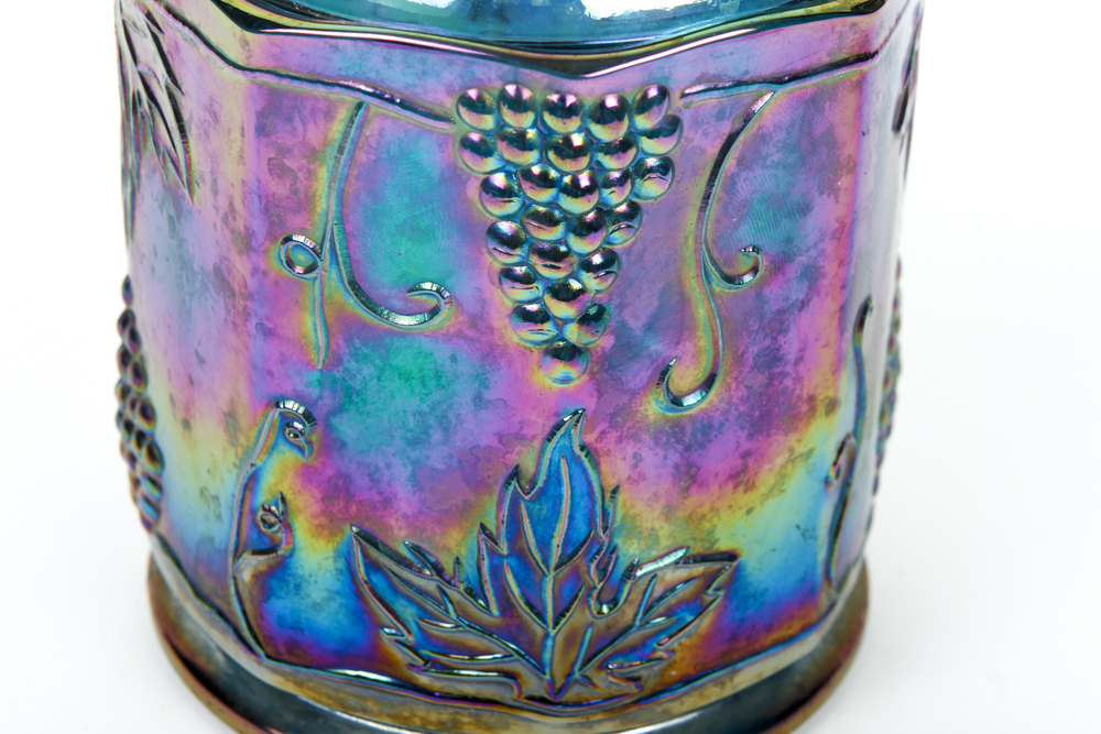 Blue Carnival Glass Lidded Canister