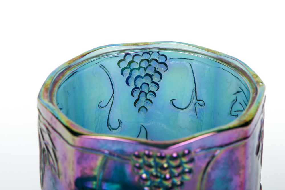 Blue Carnival Glass Lidded Canister