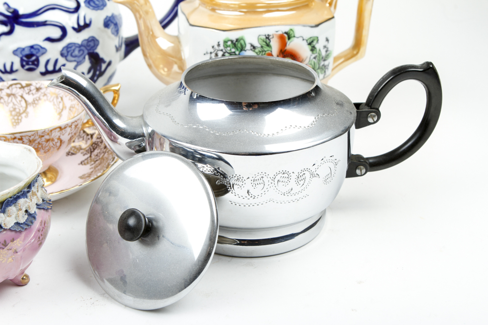 Assortment of Vintage Tea Pots and China