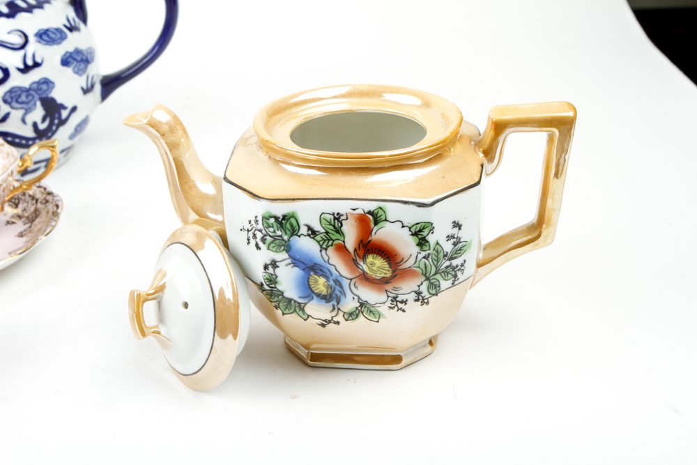 Assortment of Vintage Tea Pots and China