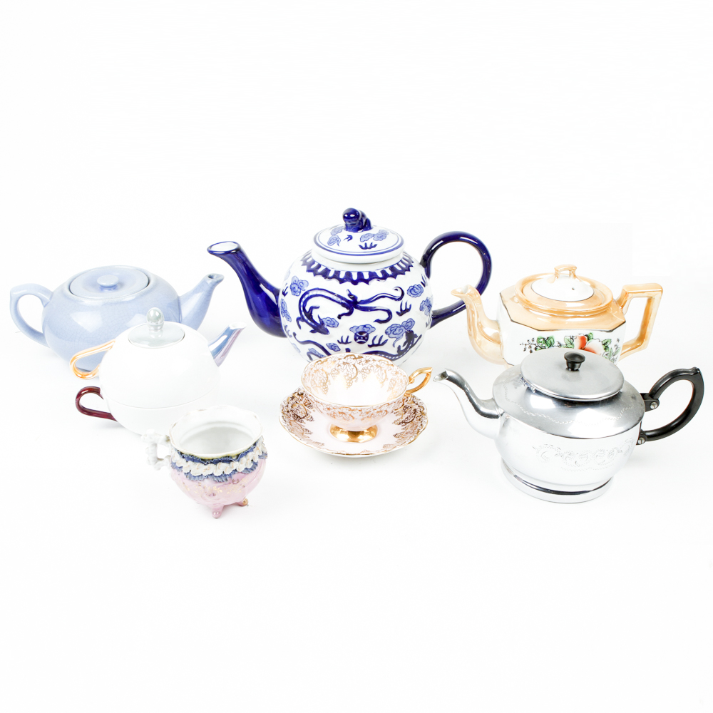 Assortment of Vintage Tea Pots and China