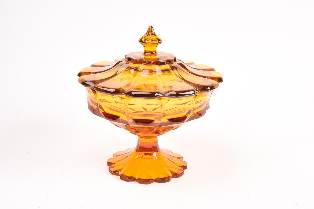 Collection of Amber Colored Pressed Glass Decor