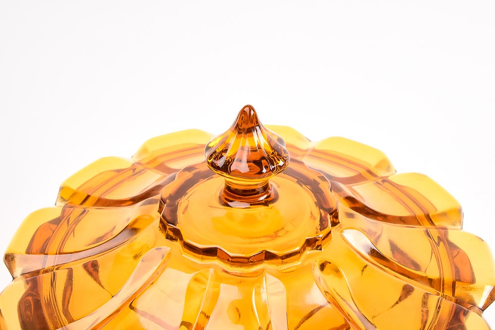 Collection of Amber Colored Pressed Glass Decor