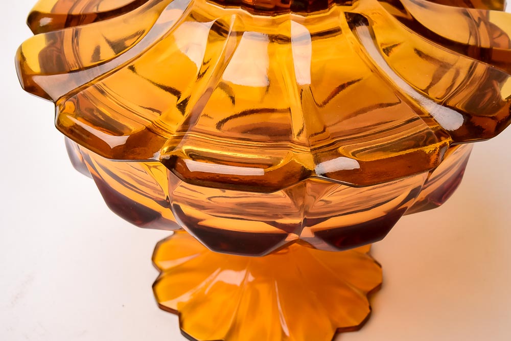 Collection of Amber Colored Pressed Glass Decor
