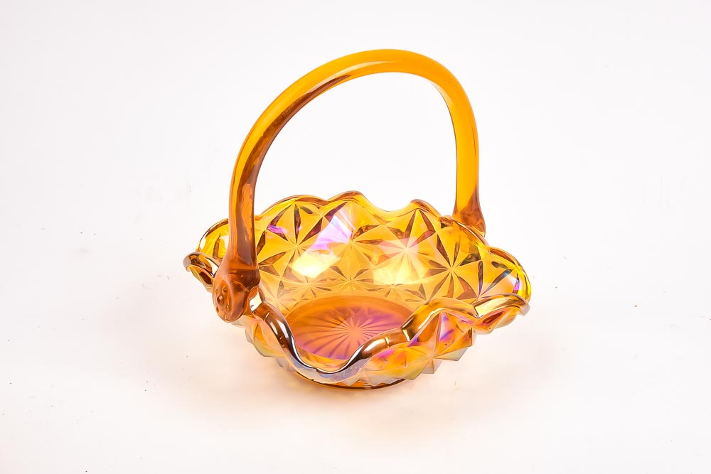 Collection of Amber Colored Pressed Glass Decor