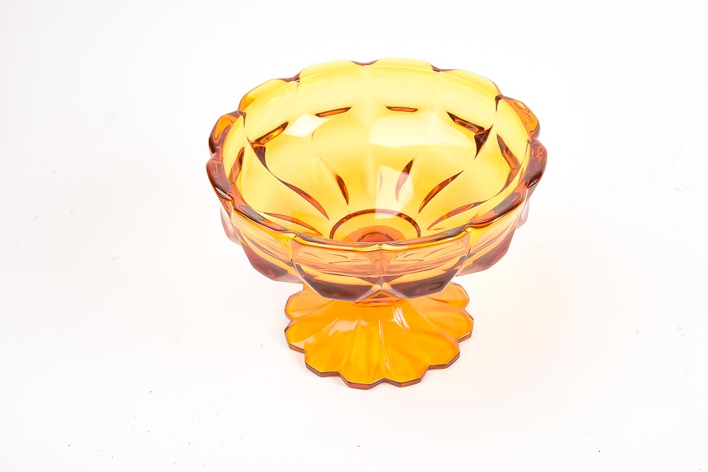 Collection of Amber Colored Pressed Glass Decor
