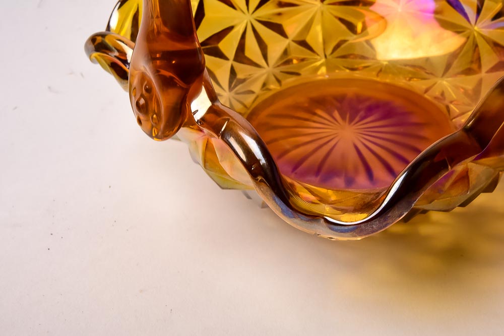 Collection of Amber Colored Pressed Glass Decor