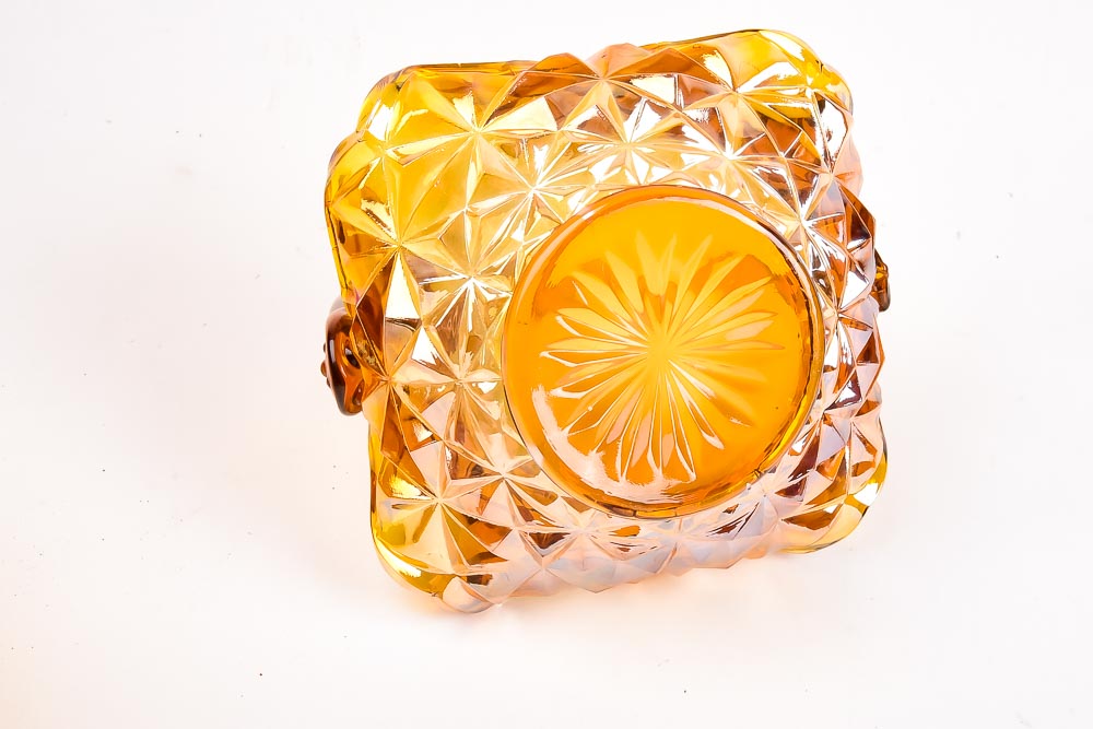 Collection of Amber Colored Pressed Glass Decor