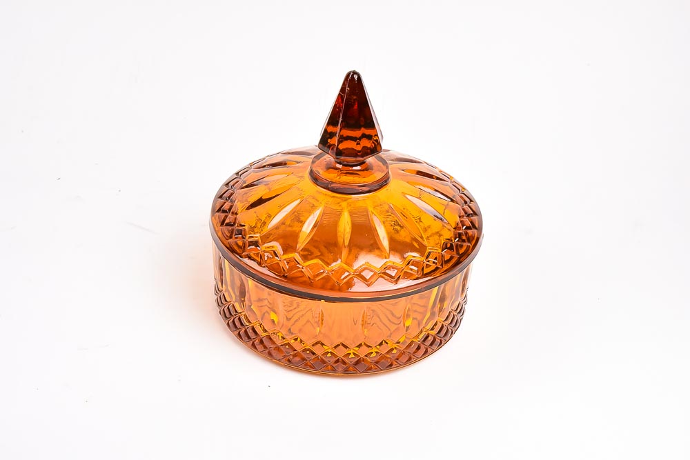 Collection of Amber Colored Pressed Glass Decor