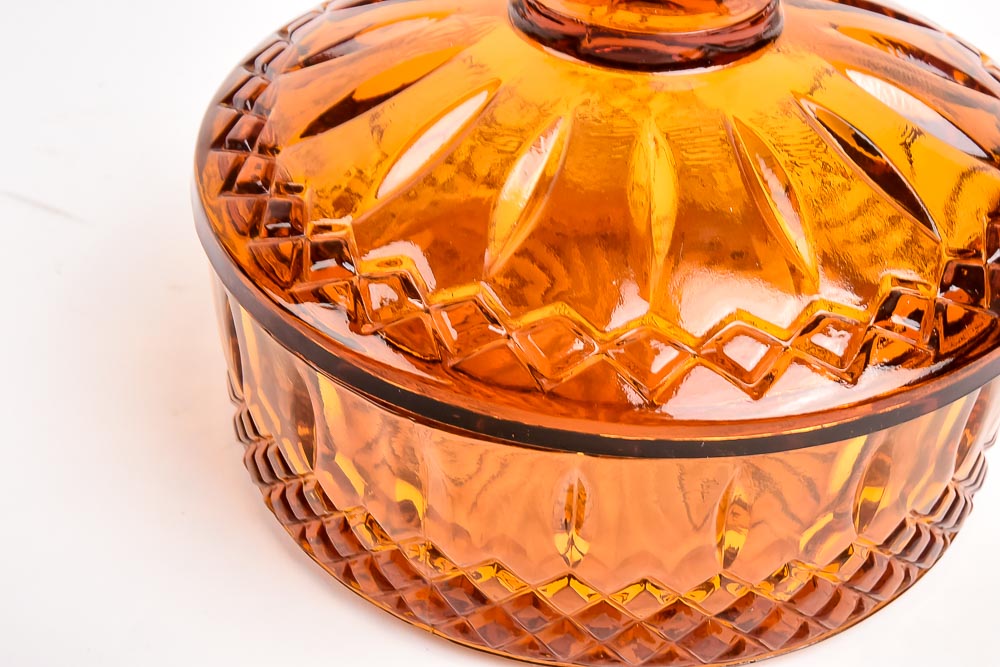 Collection of Amber Colored Pressed Glass Decor