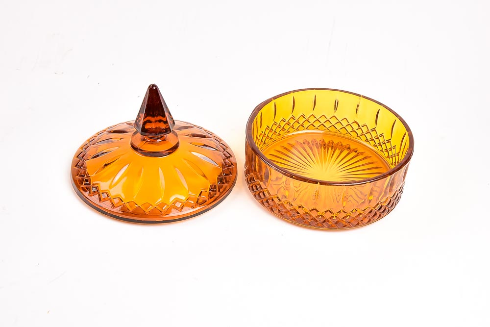 Collection of Amber Colored Pressed Glass Decor