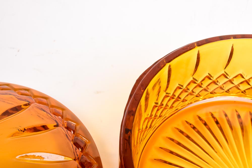 Collection of Amber Colored Pressed Glass Decor