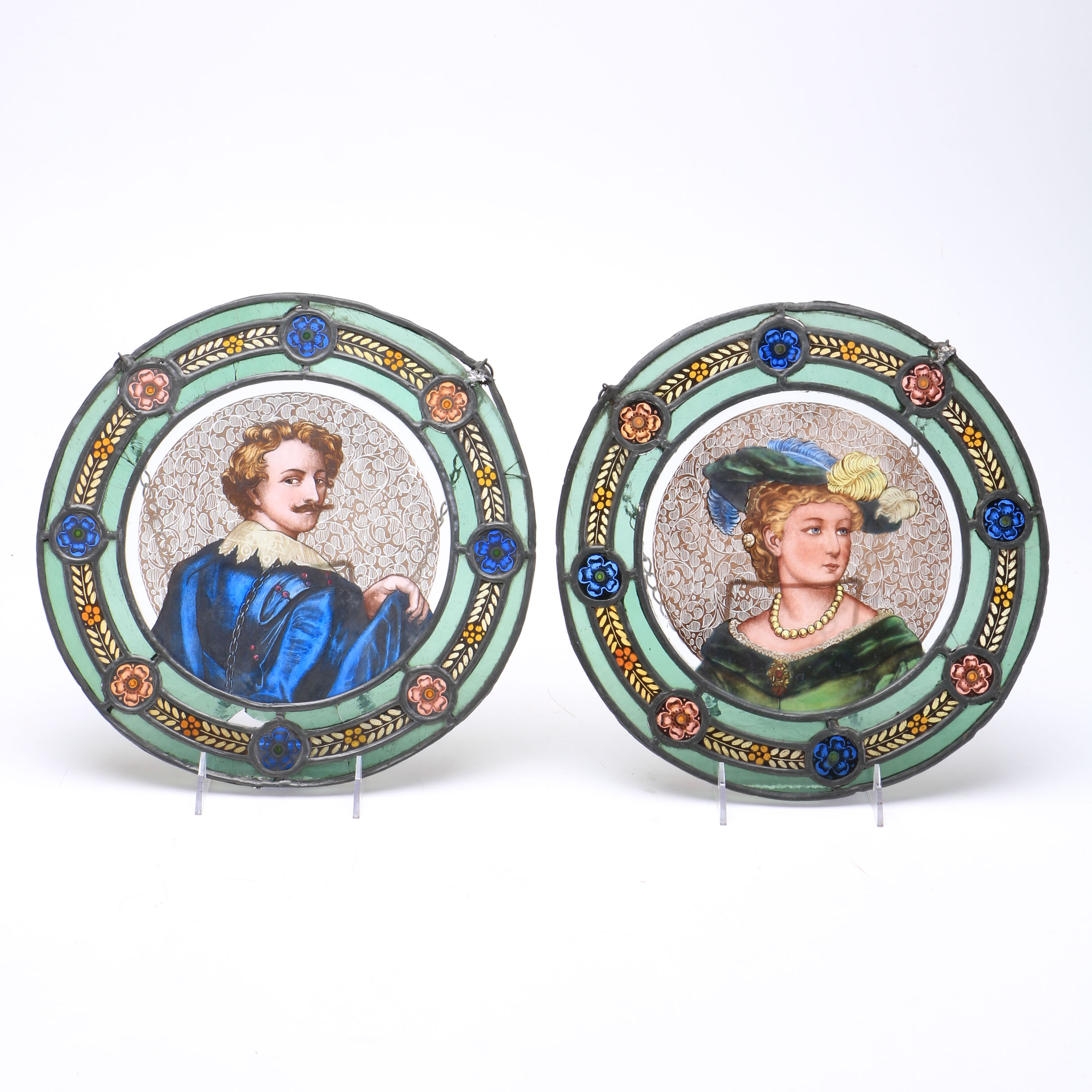 Pair of Antique Stained Glass Suncatchers