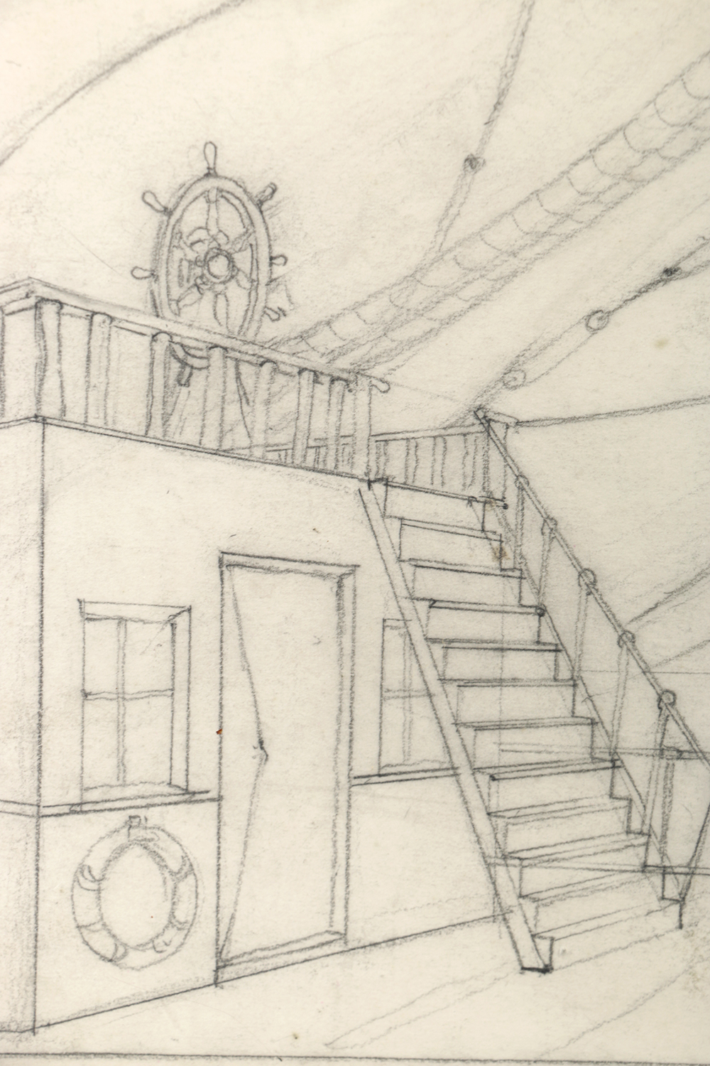 Willy Pogány Graphite Drawing on Paper "Stage Setting / Pirate Ship"