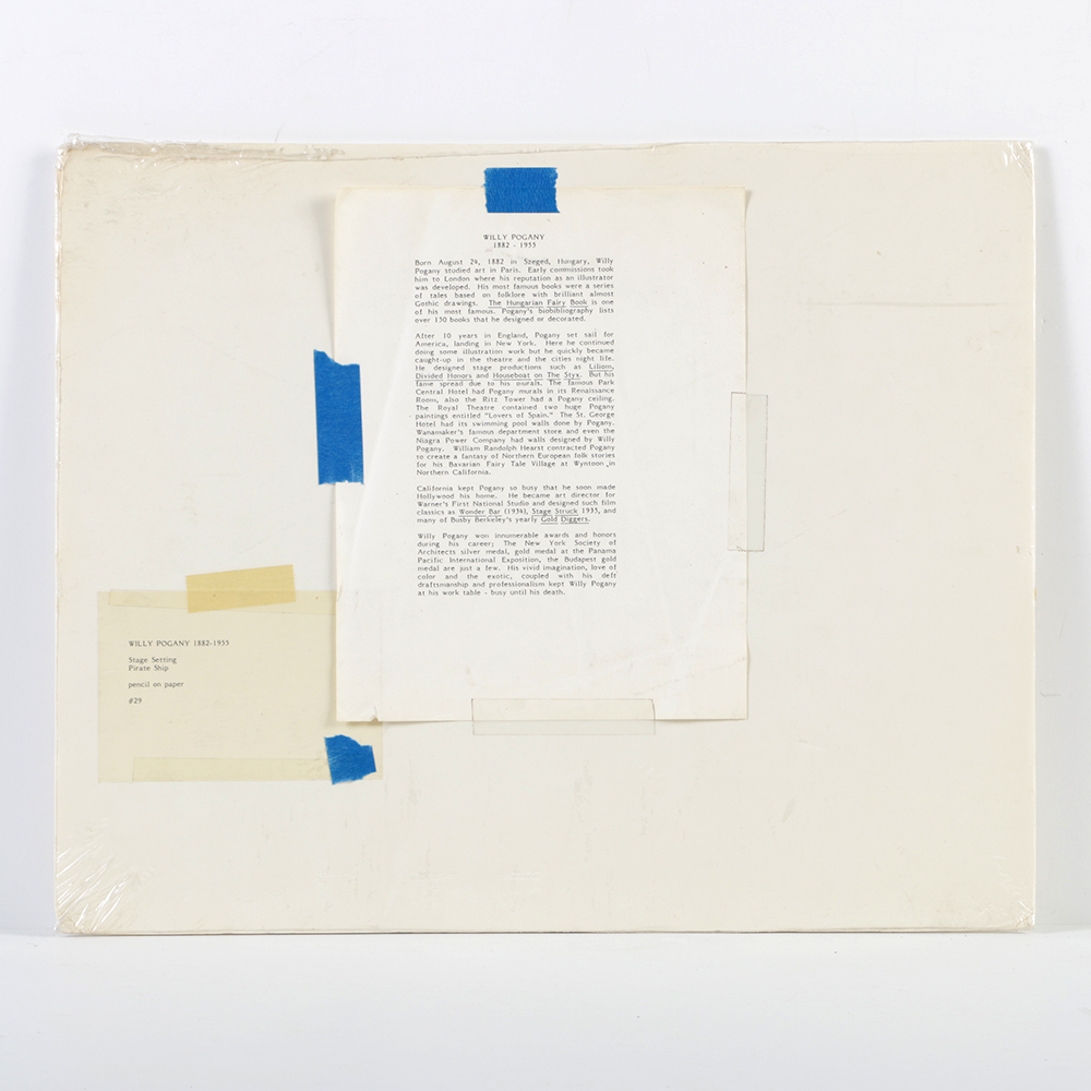 Willy Pogány Graphite Drawing on Paper "Stage Setting / Pirate Ship"