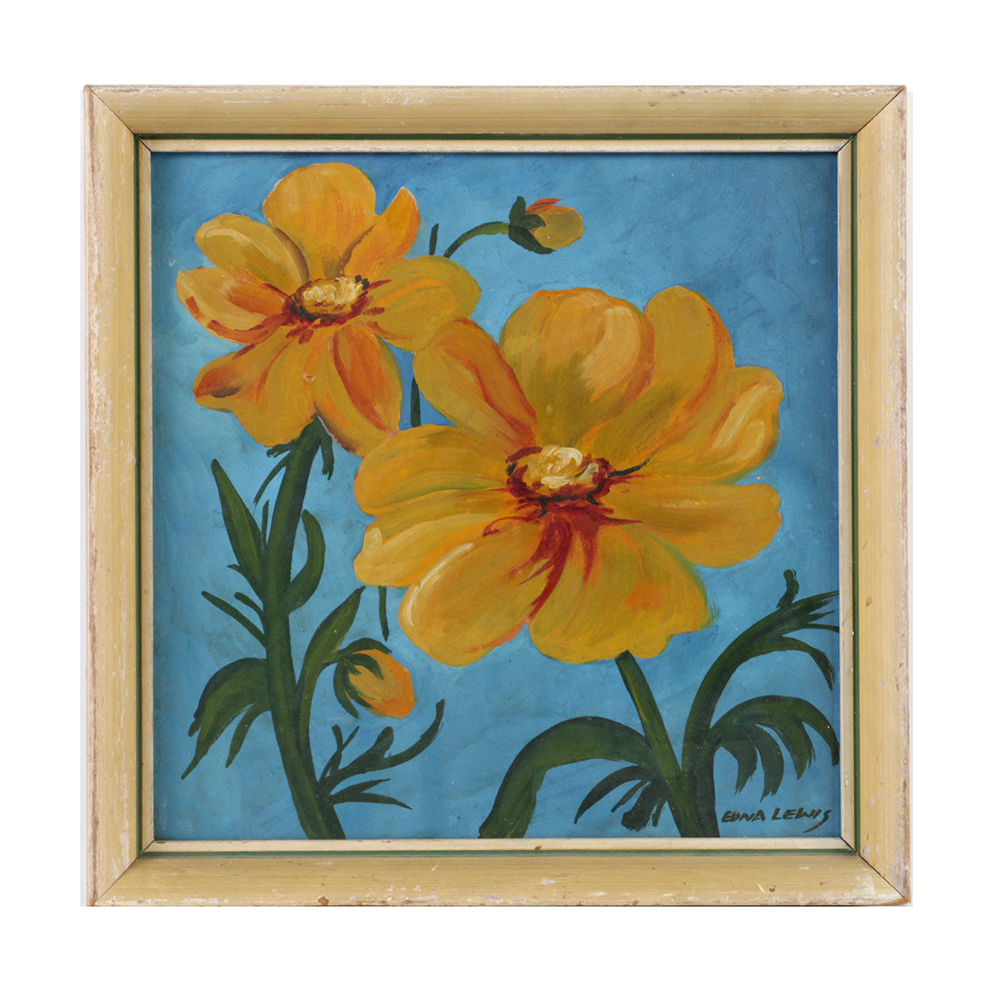 Edna Lewis Oil Painting on Board Floral Still Life