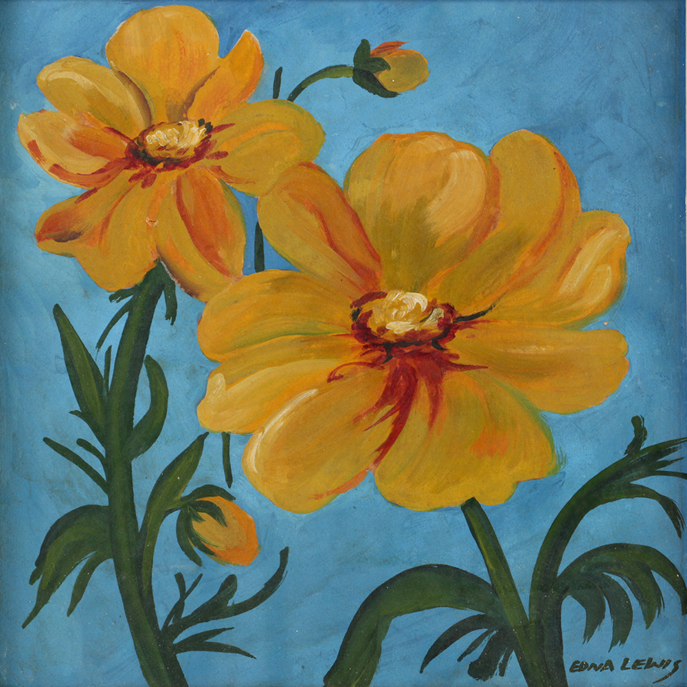 Edna Lewis Oil Painting on Board Floral Still Life