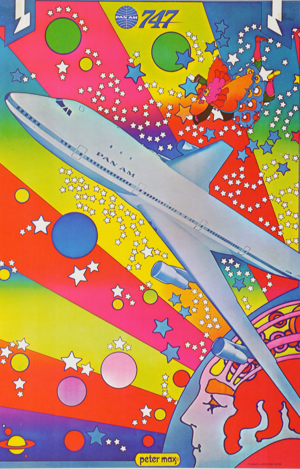 Peter Max Mixed Media Poster Print on Paper "Pan Am 747"