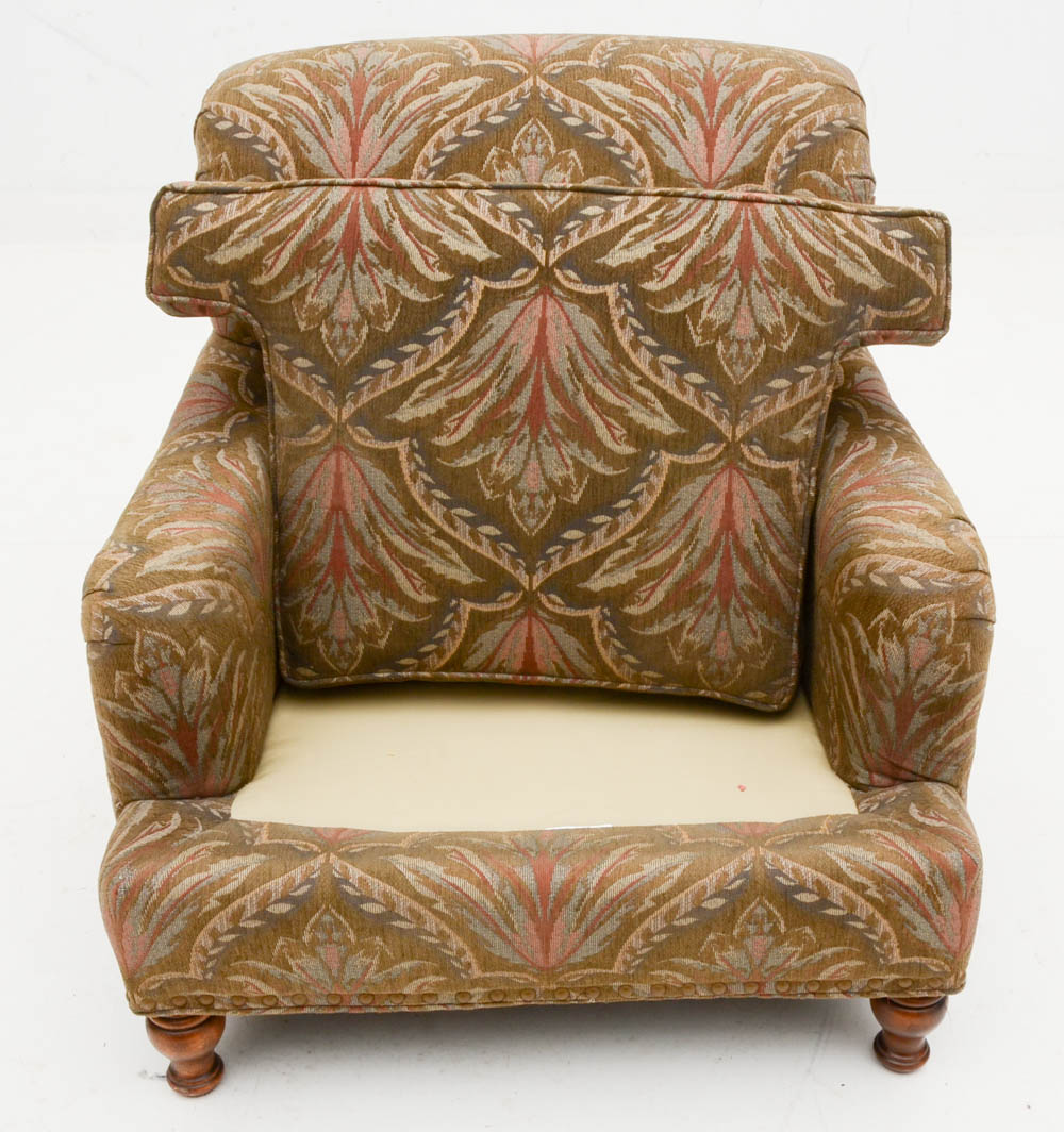 Green Patterned Armchair with Ottoman