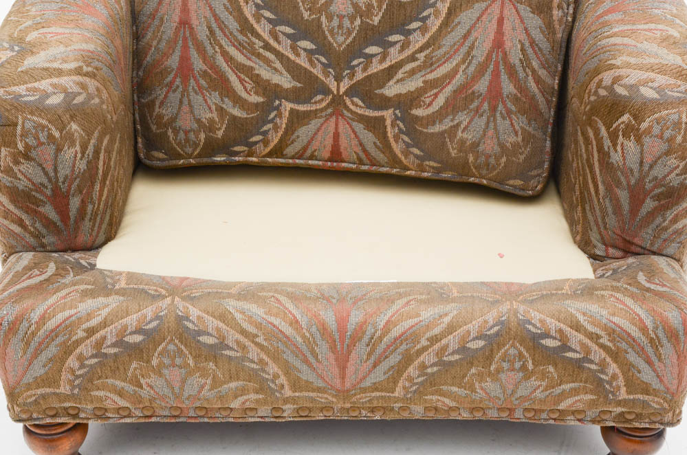 Green Patterned Armchair with Ottoman