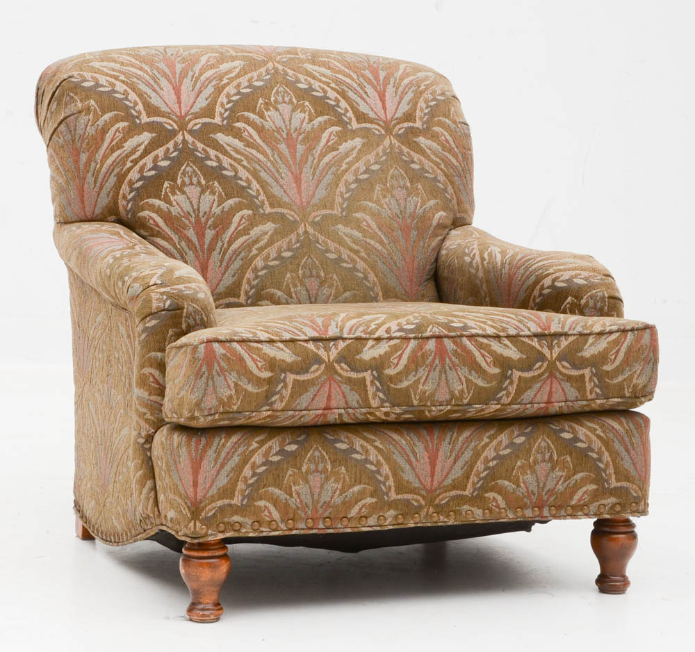 Green Patterned Armchair with Ottoman
