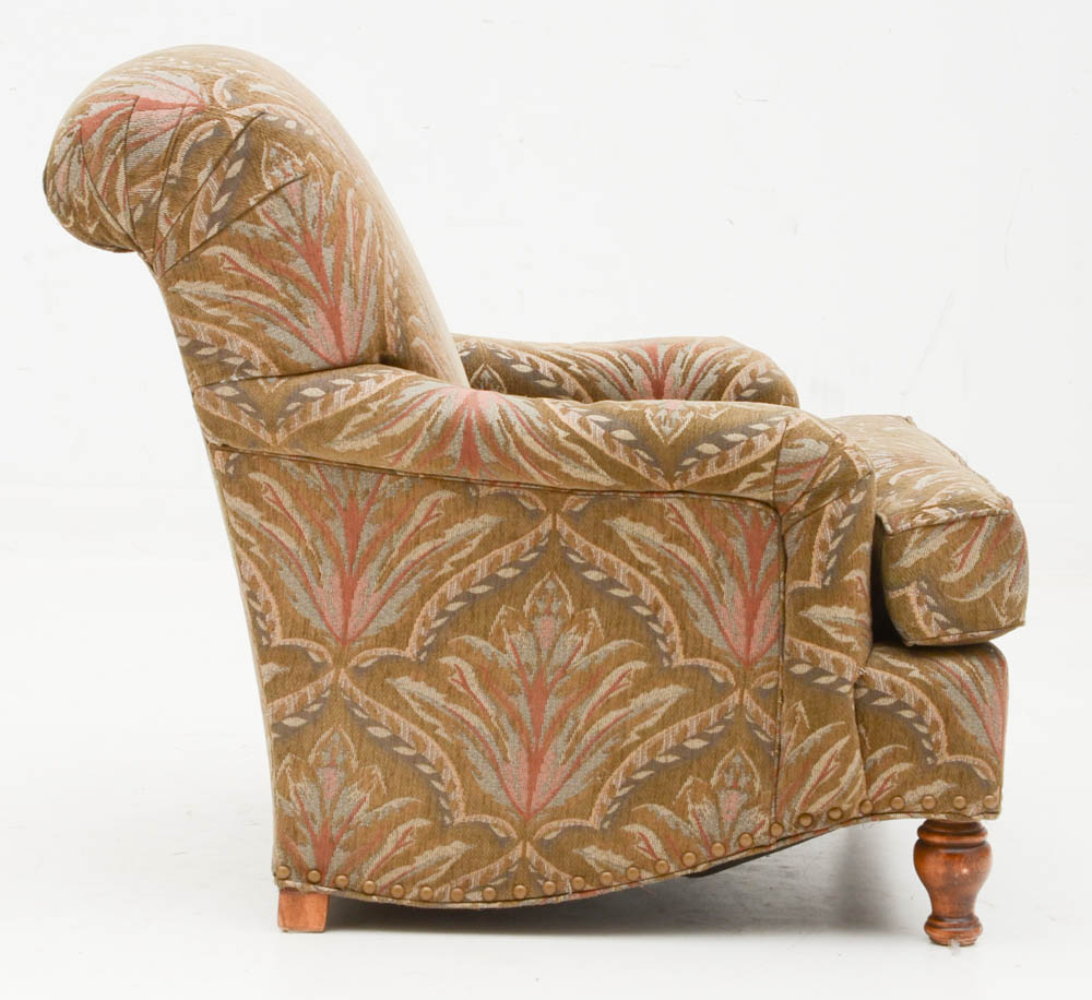 Green Patterned Armchair with Ottoman