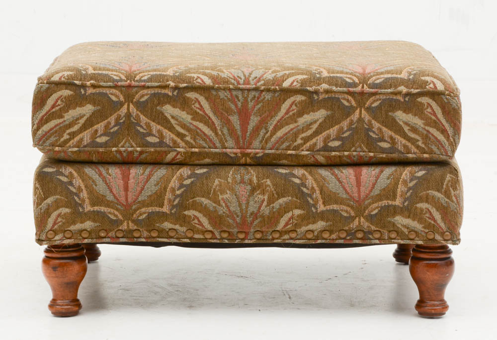 Green Patterned Armchair with Ottoman