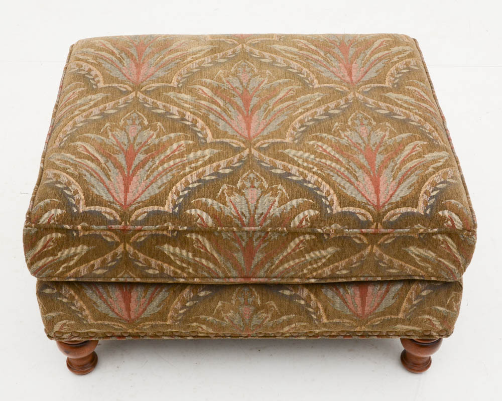 Green Patterned Armchair with Ottoman