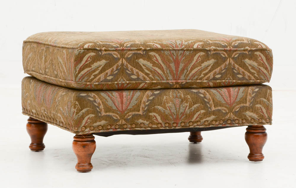 Green Patterned Armchair with Ottoman