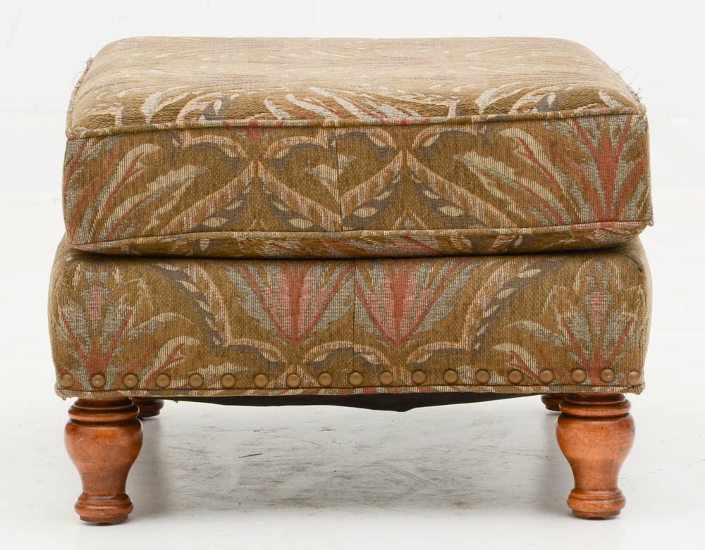 Green Patterned Armchair with Ottoman