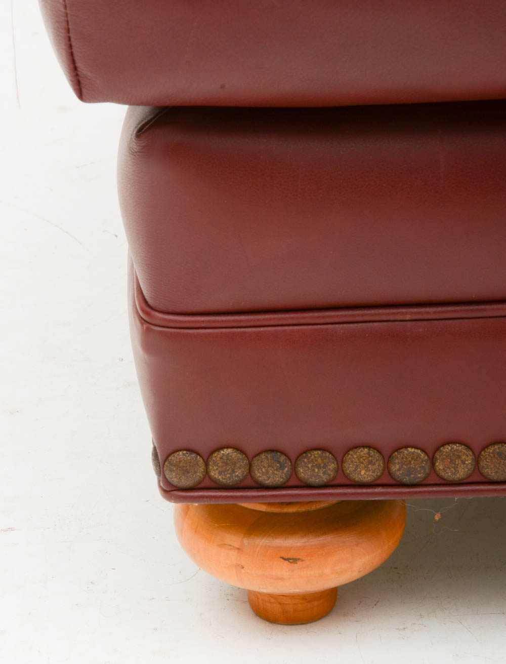 Burgundy Leather Armchair with Ottoman