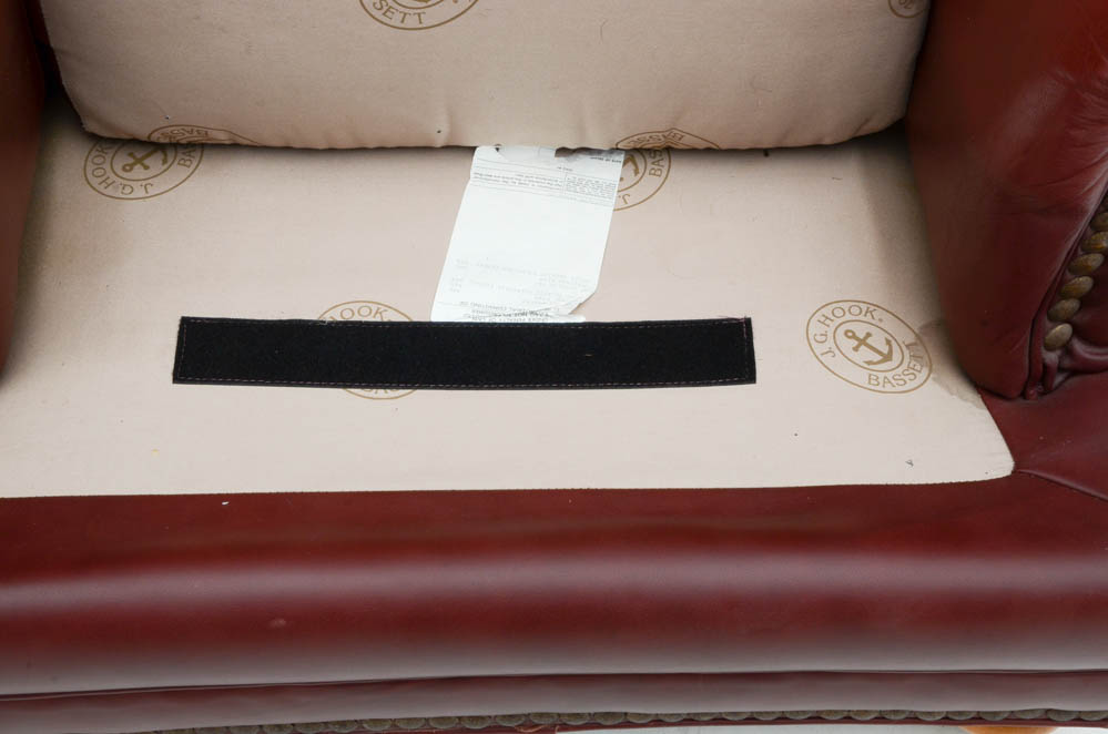 Burgundy Leather Armchair with Ottoman