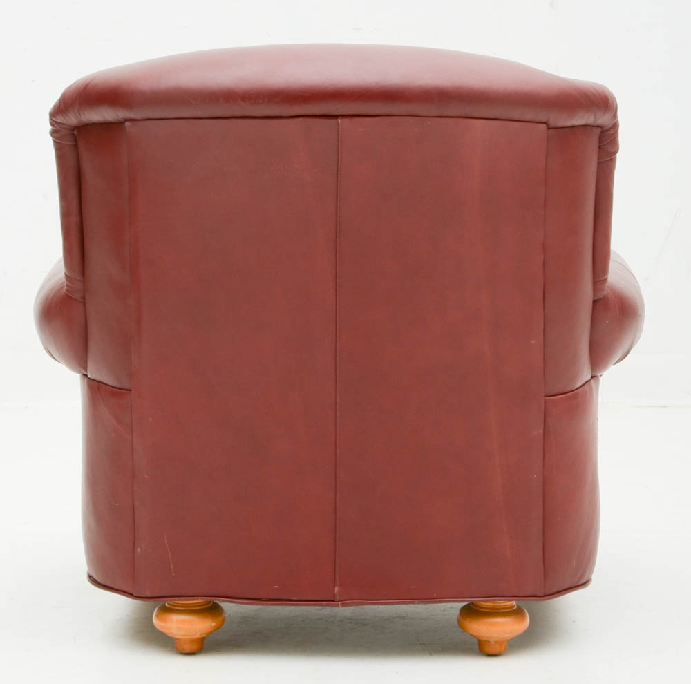 Burgundy Leather Armchair with Ottoman