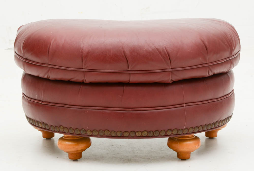 Burgundy Leather Armchair with Ottoman