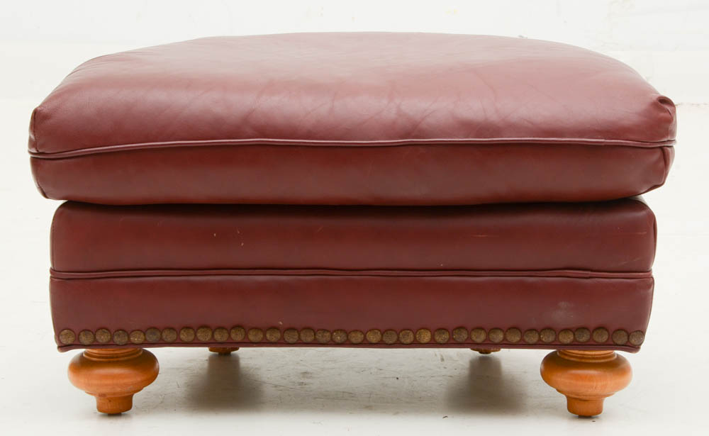 Burgundy Leather Armchair with Ottoman