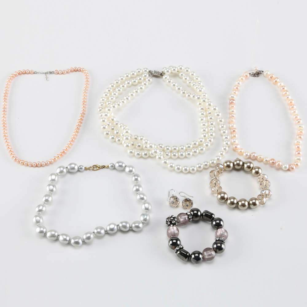 Assortment of Faux Pearl Necklaces and Bracelets
